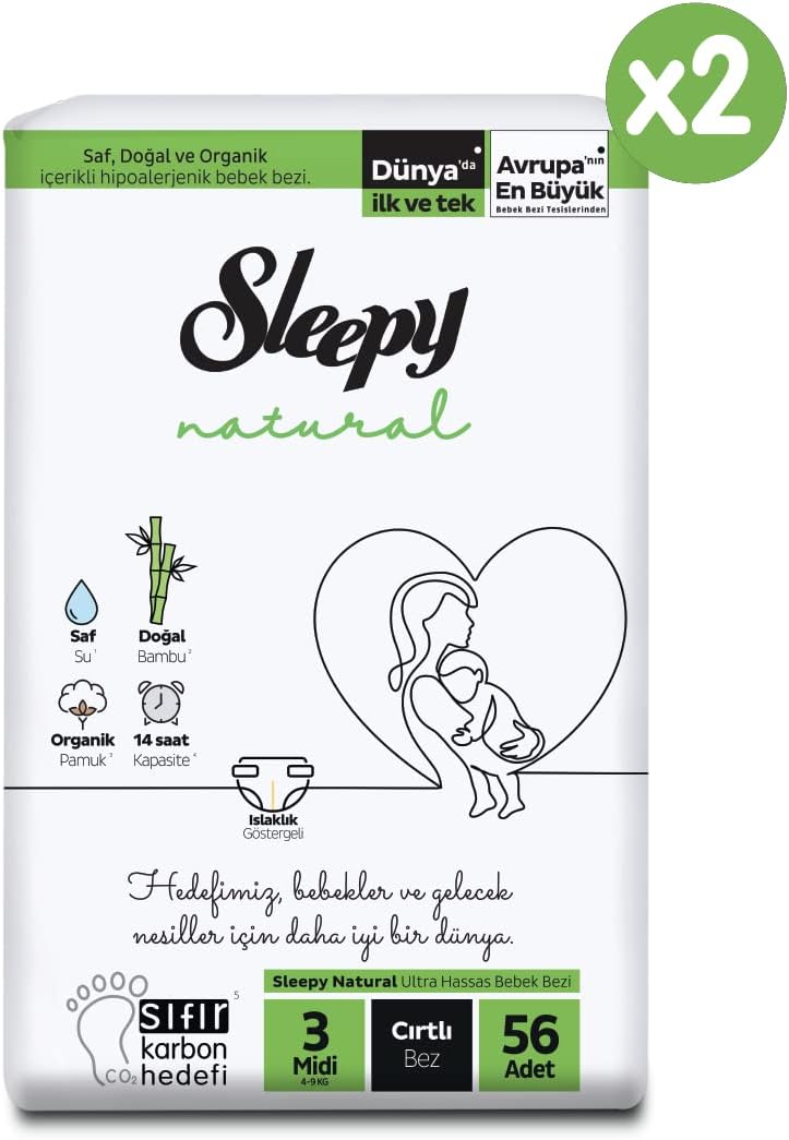 Sleepy Natural 2 Li Jumbo Bebek Bezi Midi Plus 3+ Numara 52 Adet