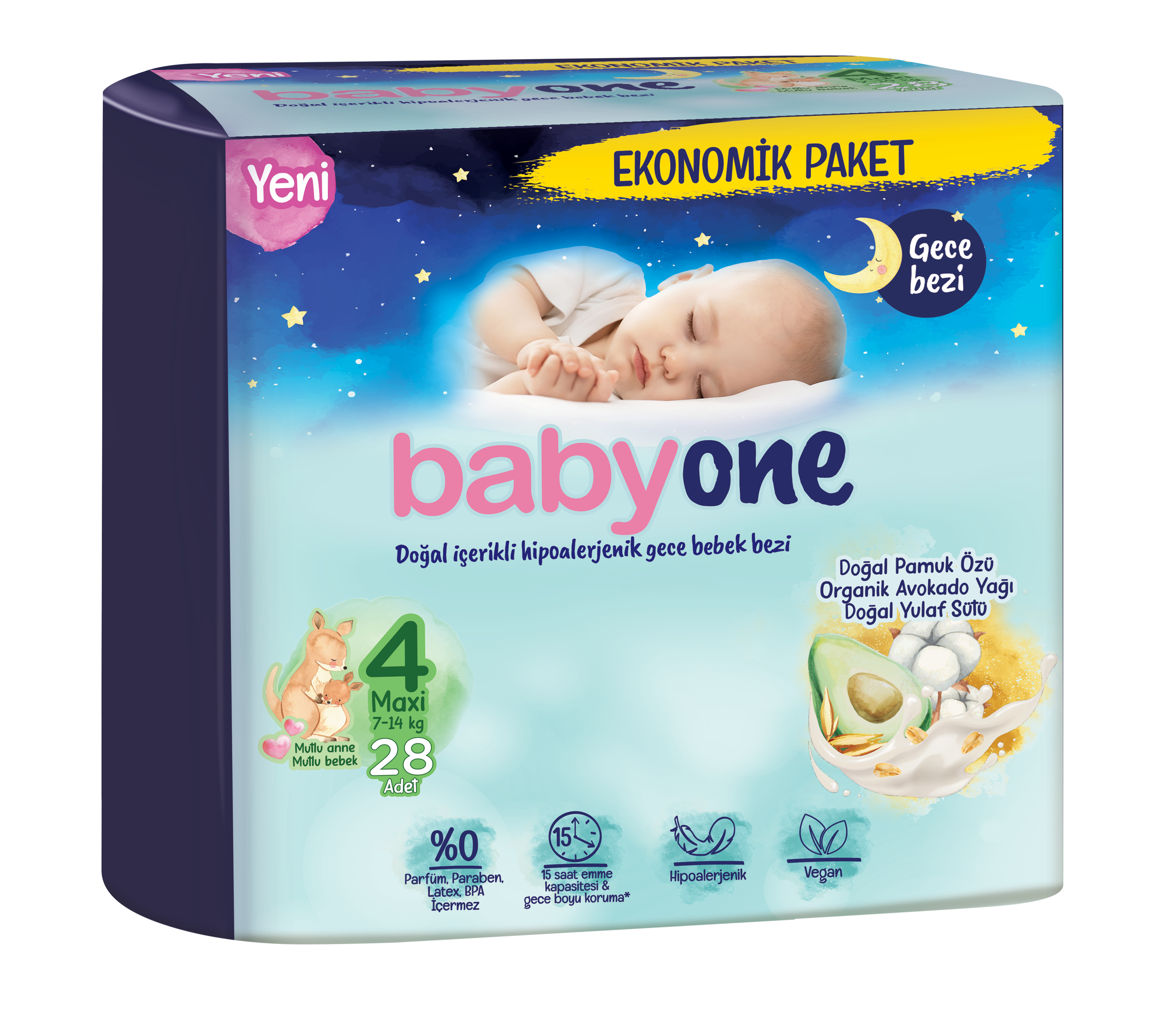 Babyone Gece Bebek Bezi 4 Beden Maxi Ekonomik Paket 28 Adet