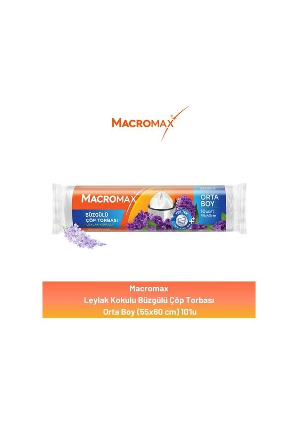 MACROMAX Büzgülü Leylak Çöp Torbası Orta Boy 10'lu