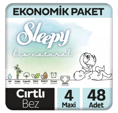 Sleepy Bio Natural Bebek Bezi 4 Numara (7-14 Kg) Maxi 48 Adet