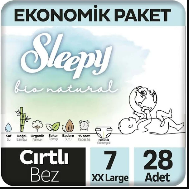 Sleepy Bio Natural Bebek Bezi, 7 Numara, 28 Adet