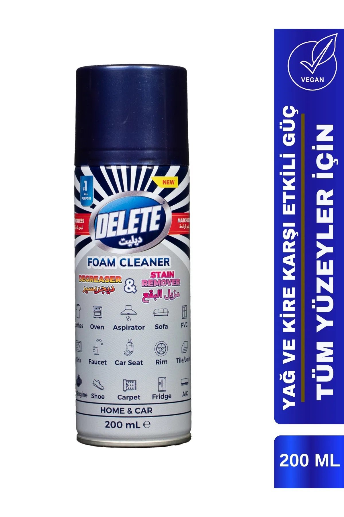 Delete Çok Amaçlı Yağ Kir Leke Çözücü Genel Temizleyici Köpük 200 ml