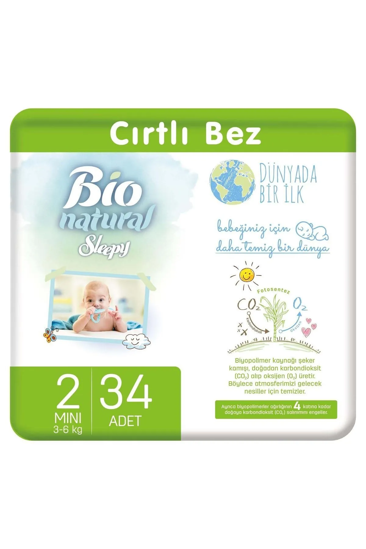 Sleepy Bio Natural Bebek Bezi 2 Numara Mini 34 Adet + Bio Natural