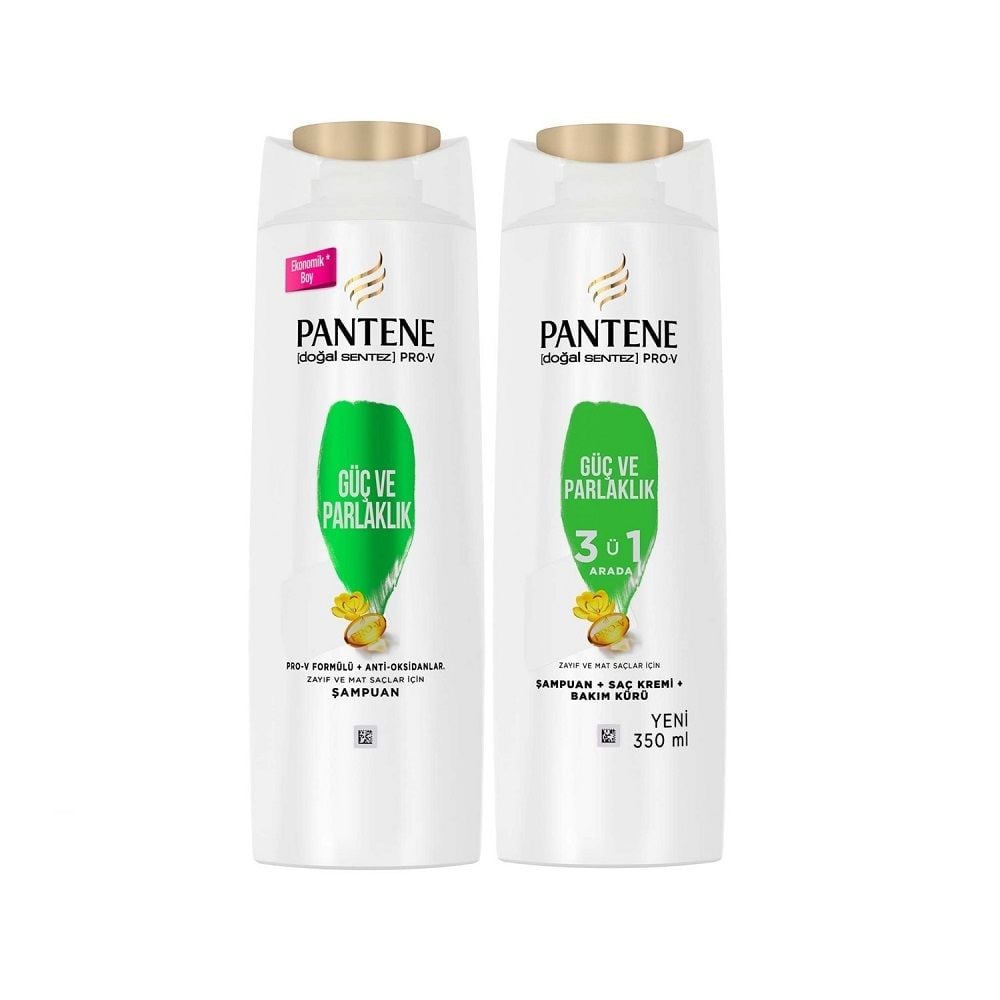 Pantene Strength&Shine Şampuan 600 Ml + 3'ü 1 Arada Şampuan 350 Ml Set Şampuan + Saç Kremi + Bakım Kürü