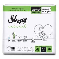 Sleepy Natural Haftalık Paket Bebek Bezi 4+ Numara Maxi Plus 26 Adet 9-16 Kg