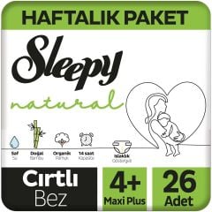 Sleepy Natural Haftalık Paket Bebek Bezi 4+ Numara Maxi Plus 26 Adet 9-16 Kg