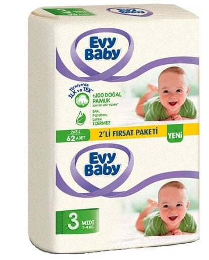 Evy Baby Bebek Bezi 3 midi 62 Adet 5-9 KG İÇİN UYGUNDUR