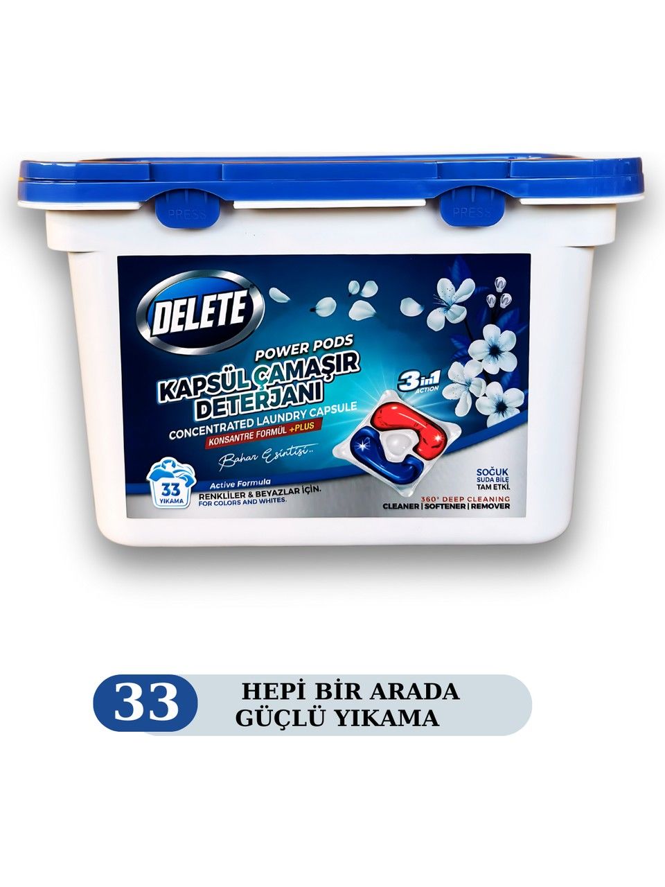 Delete Çamaşır Makinesi Deterjanı Hepsi Bir Arada Kapsülü 33 Yıkama Beyazlar ve Renkliler (3in1)