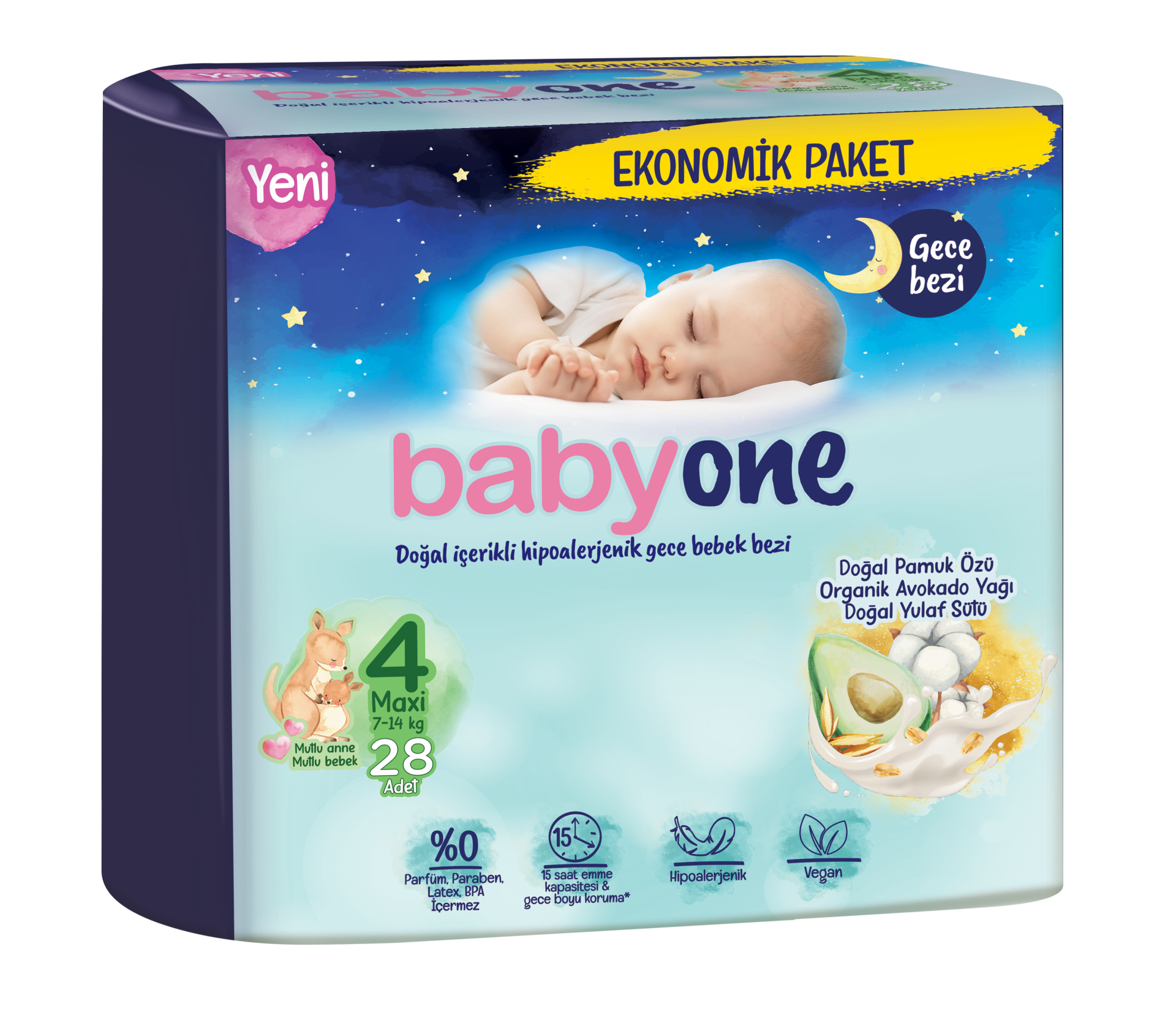 Babyone Gece Bebek Bezi 4 Beden Maxi Ekonomik Paket 28 Adet