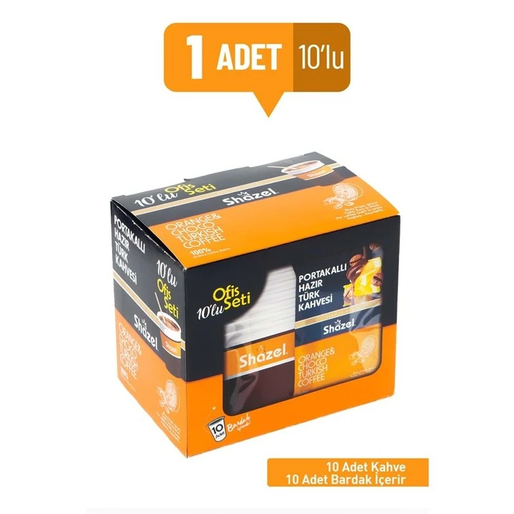 Shazel Portakallı Hazır Türk Kahvesi Ofis Seti 12G X 10 Adet (Aromalı)