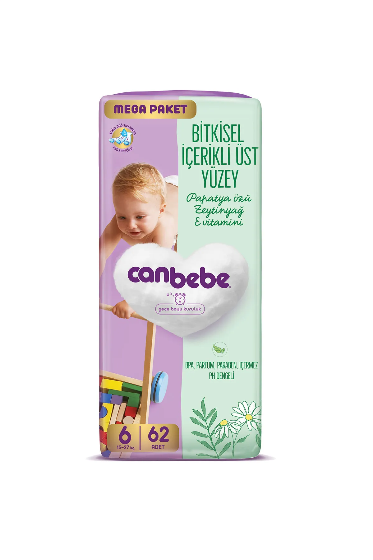 Canbebe Bebek Bezi Mega Paket 6 Beden XL (15-27kg) 62 Adet