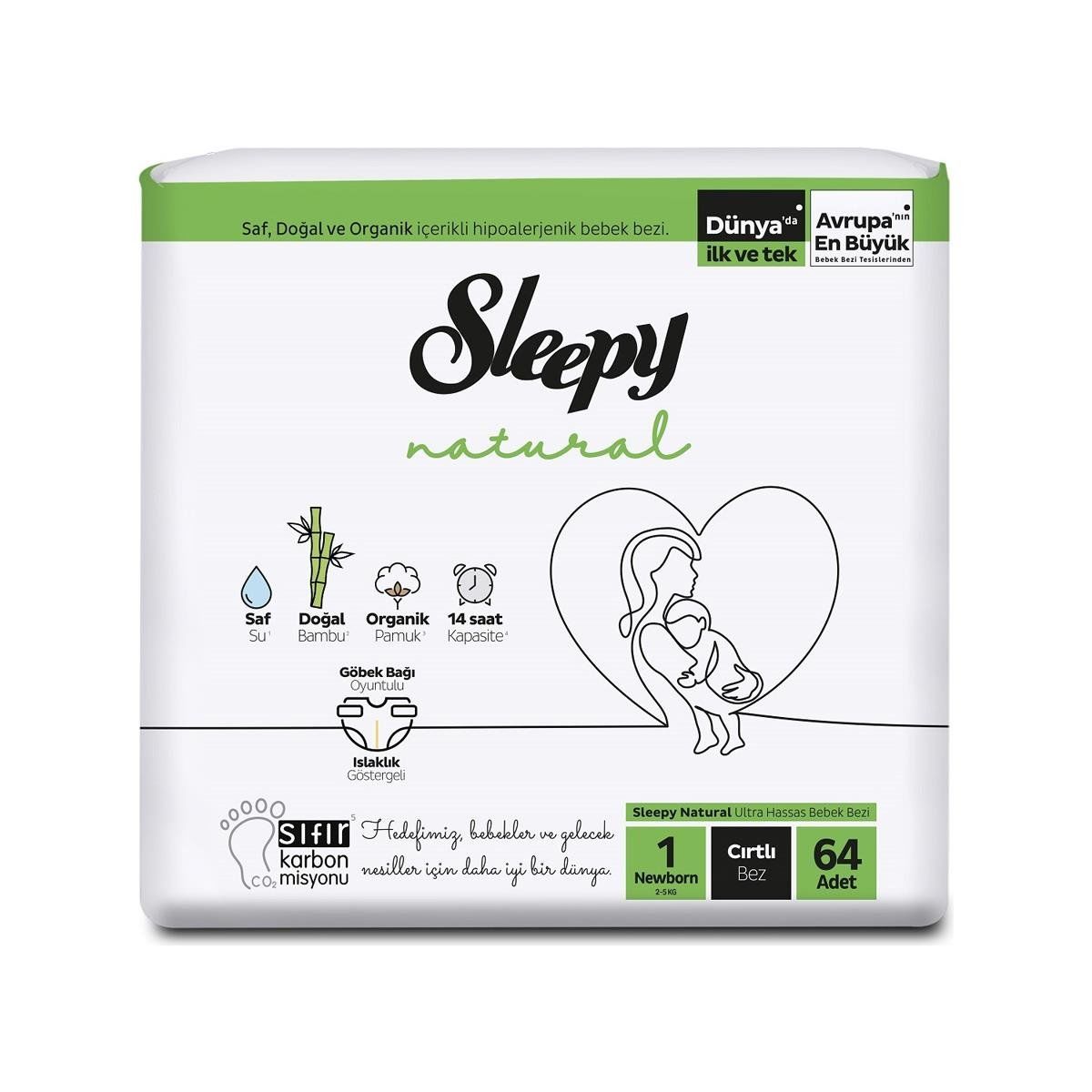 Sleepy Natural 1 Numara Bebek Bezi Yenidoğan 64 Adet 2-5 Kg