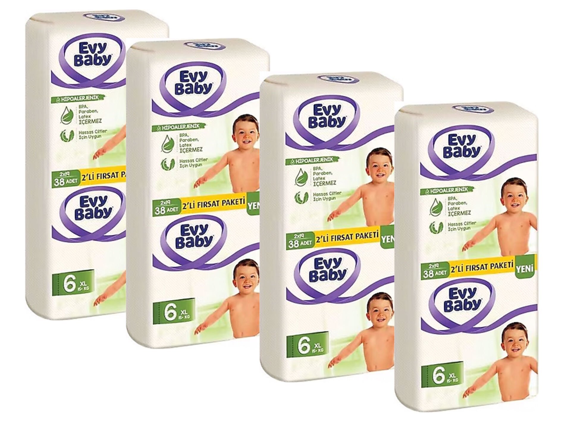 Evy Baby Çocuk Bezi 6 Numara Bebek Bezi 38'li 4 Paket 152 Adet 15+ KG İÇİN UYGUNDUR