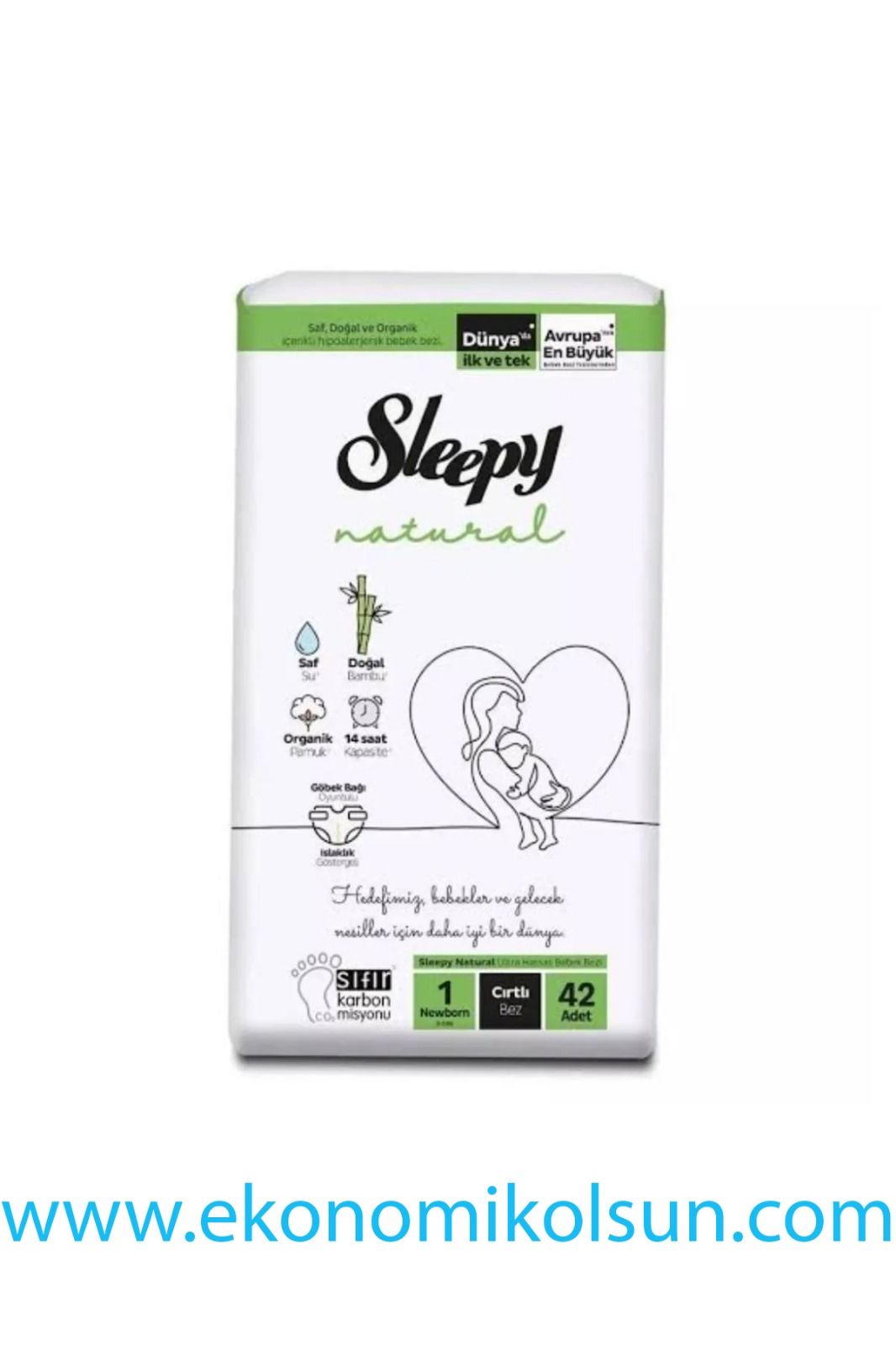 Sleepy Natural Yenidogan 1 Beden Bebek Bezi 2-5 kg 42 Adet