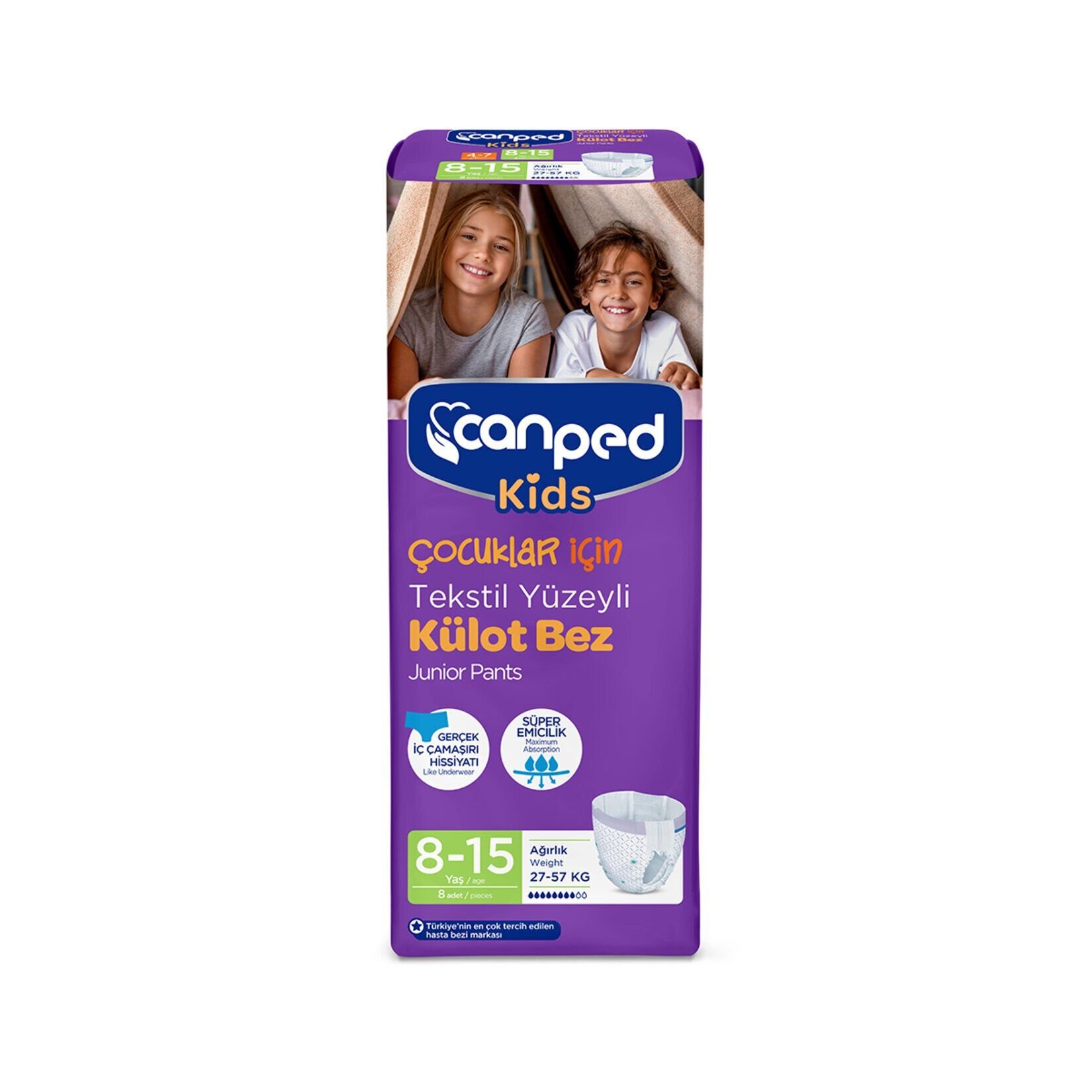Canped Çocuklar Için Emici Külot 8'li ( 8-15 Yaş)