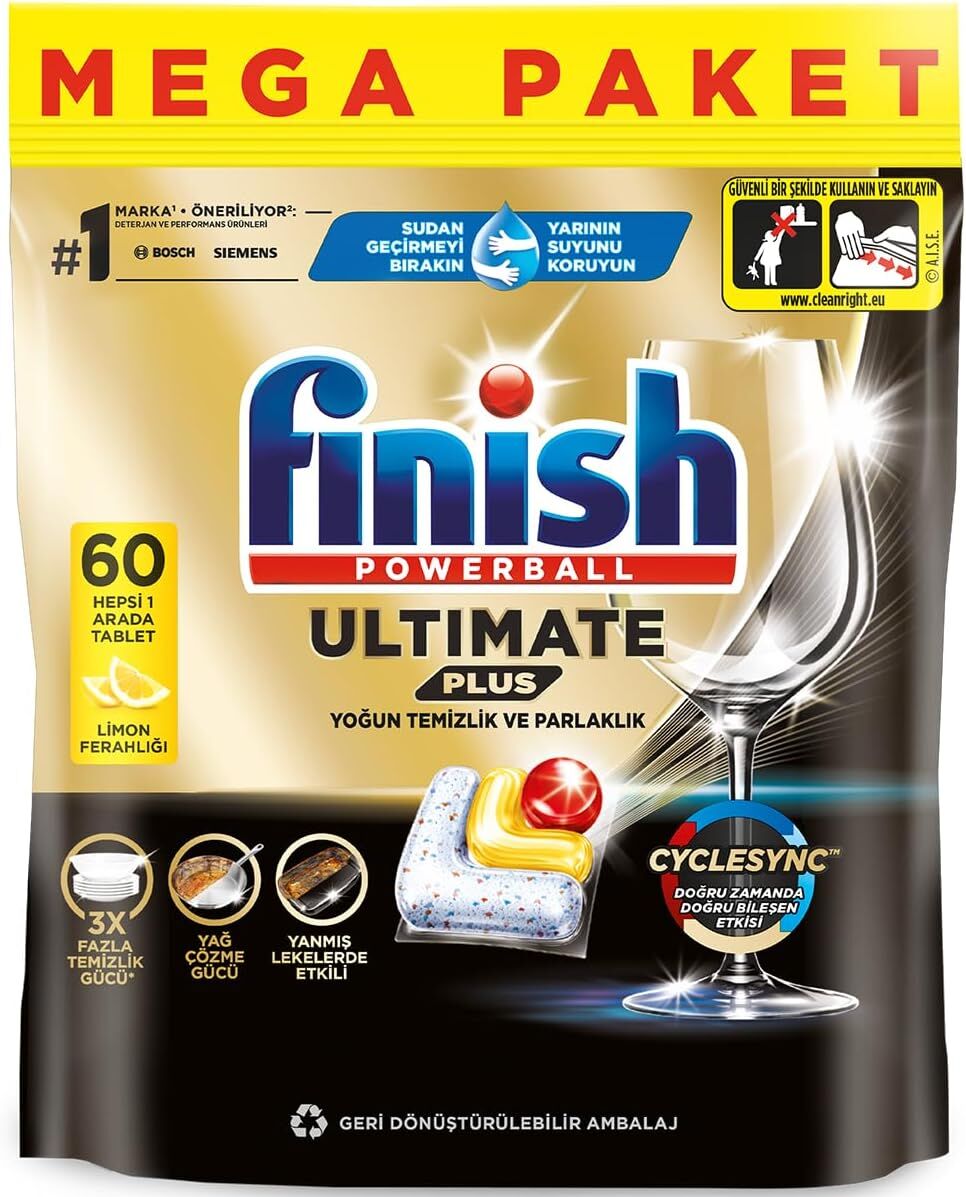 Finish Ultimate Plus Bulaşık Tableti Limon Kokulu 60 adet